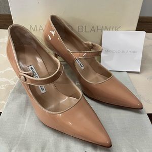 NEW Manolo Blahnik Campari Patent Mary Jane Heels EU38.5/US8.5
